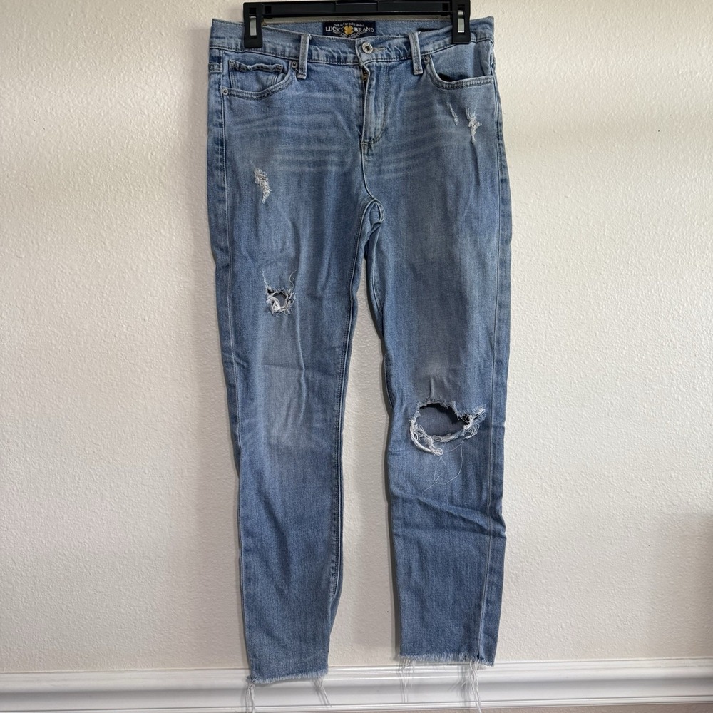 Lucky Brand Brooke Capri Jeans Women's Size 4/27 Frayed Hem Mid‎ Rise Distressed